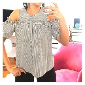 Striped cold shoulder top